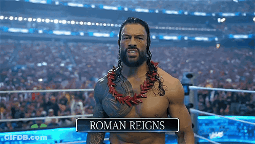 A Wrestler Named Roman Reigns Is In A Wrestling Ring GIF