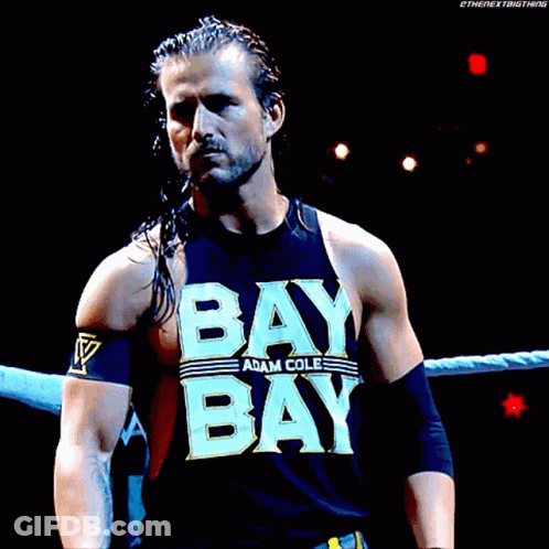 A Wrestler Wearing A Black Tank Top With The Word Bay On It GIF