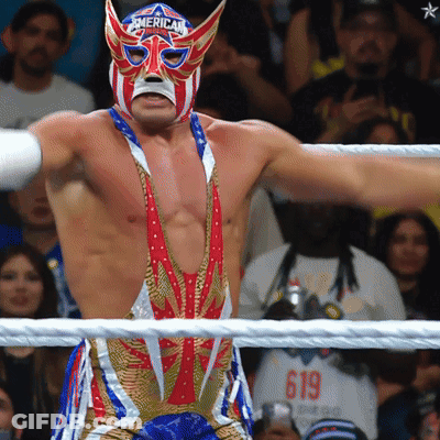 A Wrestler With A Mask That Says American GIF