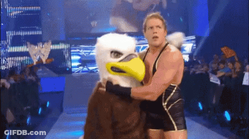 A Wrestler With An Eagle Mask Is Wrestling A Mascot GIF