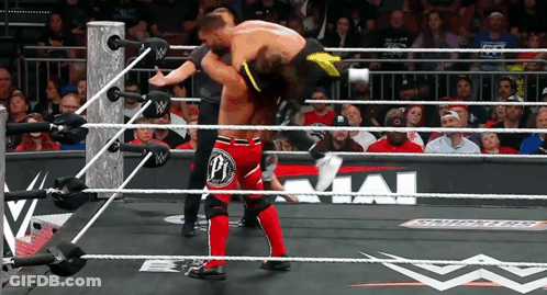 A Wrestler With The Letter P On His Shorts Is Wrestling Another Wrestler GIF