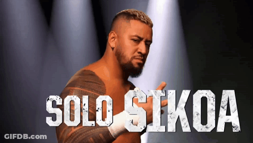 A Wrestler With The Name Solo Sikoa On His Chest GIF