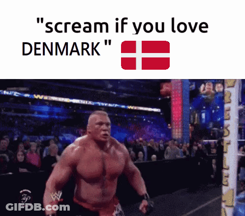 A Wrestling Match With The Words " Scream If You Love Denmark " On Top GIF