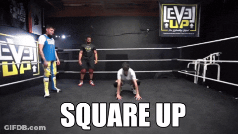 A Wrestling Ring With A Sign That Says Level Up On It GIF