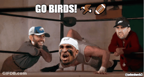 A Wrestling Ring With Eagles Players And The Words Go Birds GIF