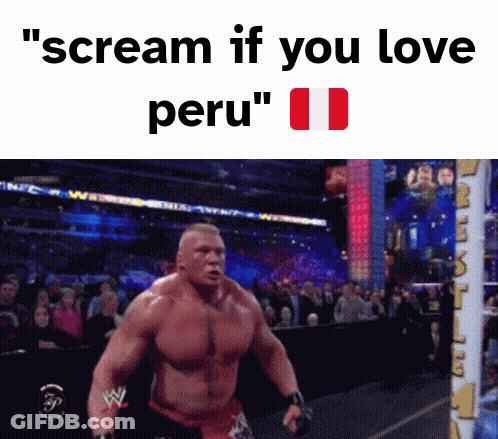 A Wrestling Ring With The Words " Scream If You Love Peru " At The Top GIF