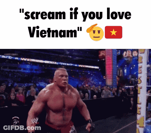 A Wrestling Ring With The Words " Scream If You Love Vietnam " On The Bottom GIF
