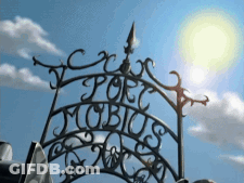 A Wrought Iron Gate That Reads Port Mobius GIF