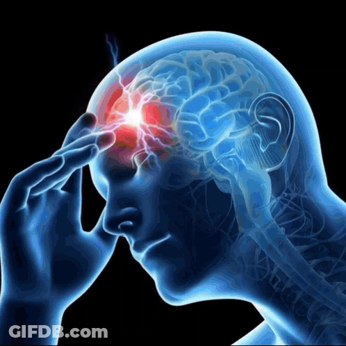 A X-Ray Of A Man 'S Head With A Red Lightning Bolt Coming Out Of It GIF