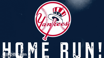 A Yankees Logo Is On A Blue Background With The Words Home Run GIF