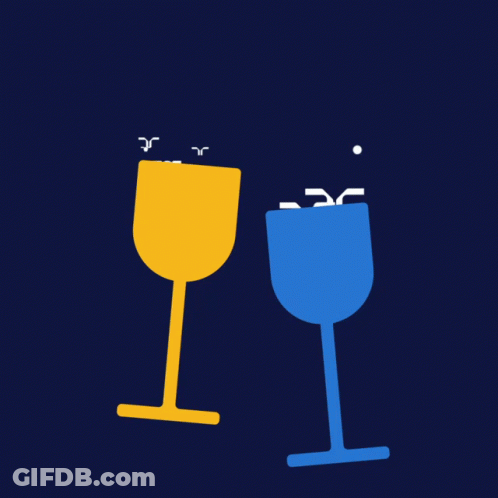 A Yellow And A Blue Wine Glass With Foam Coming Out Of It GIF