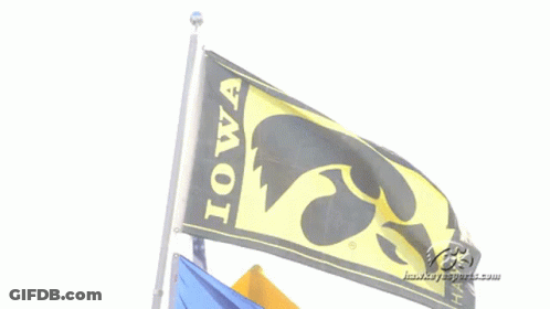 A Yellow And Black Iowa Hawkeyes Flag Is Flying In The Wind GIF