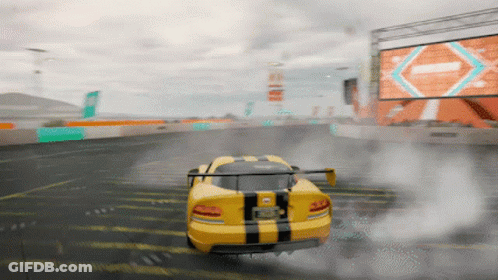 A Yellow And Black Sports Car With A License Plate That Says Eh - 912 GIF