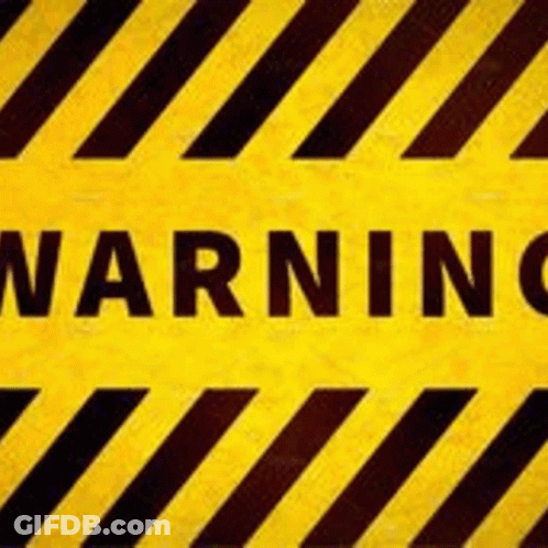 A Yellow And Black Warning Sign With Black Stripes And The Word Warning Written On It . GIF