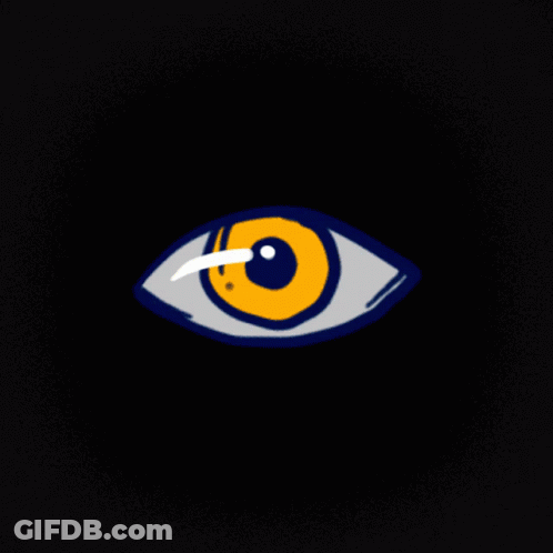 A Yellow And Blue Eye With A White Pupil On A Black Background GIF