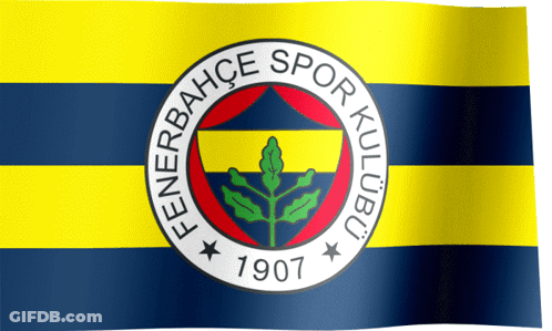 A Yellow And Blue Flag With A Logo For Fenerbahce Spor Kulubu 1907 GIF