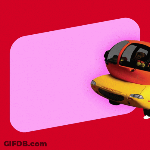 A Yellow And Orange Car With The Word Mitchell On It GIF
