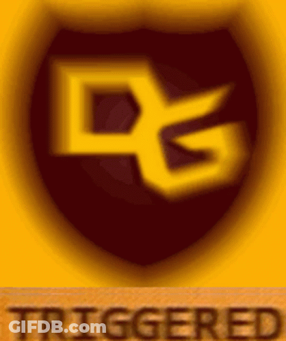 A Yellow And Purple Logo On A Yellow Background With The Word Triggered Underneath It . GIF