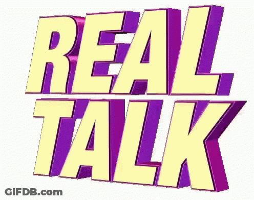 A Yellow And Purple Logo That Says Real Talk GIF
