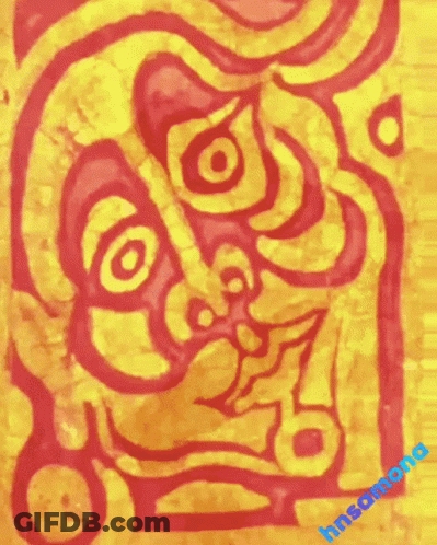 A Yellow And Red Drawing Of A Face With The Name Hammina On The Bottom Right GIF