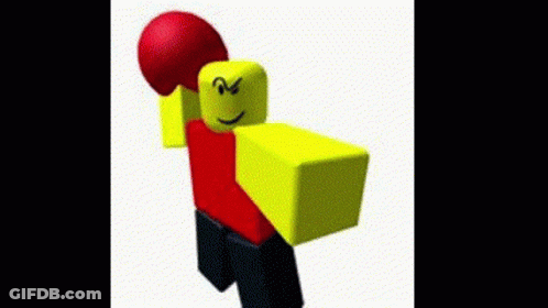A Yellow And Red Roblox Character Is Holding A Red Boxing Glove In His Hand . GIF