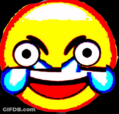 A Yellow And Red Smiley Face With Tears Coming Out Of Its Eyes GIF