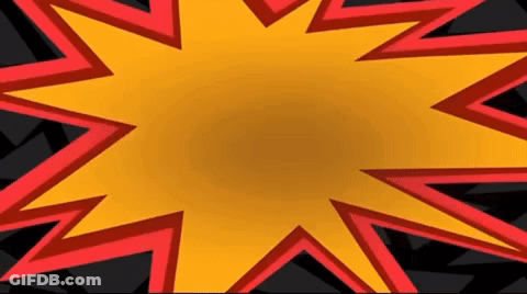 A Yellow And Red Starburst With A Black Background GIF