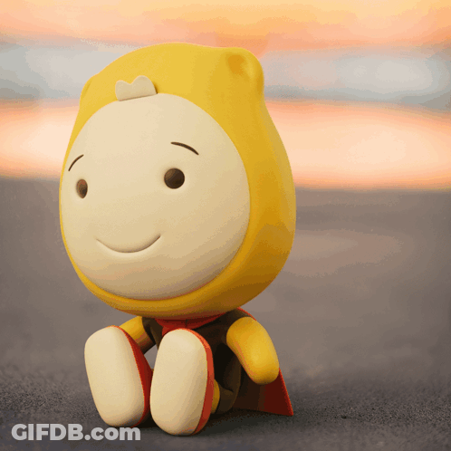 A Yellow And White Cartoon Character With A Cape On GIF