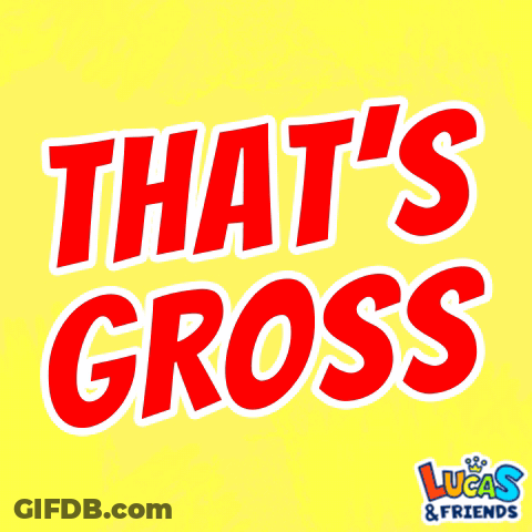 A Yellow And White Polka Dot Background With The Words That 'S Gross GIF