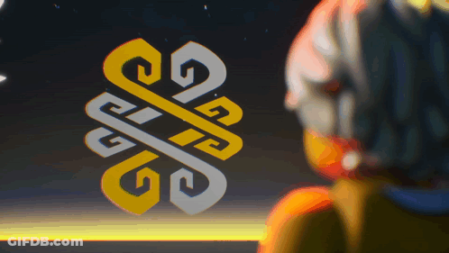 A Yellow And White Symbol With The Letters G And R On It GIF