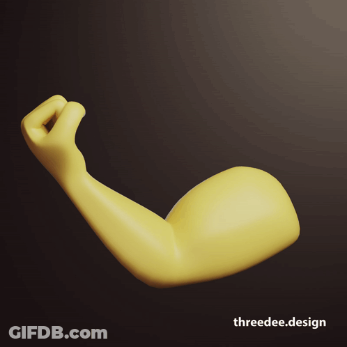 A Yellow Arm With The Words Threedee.design On The Bottom Right GIF