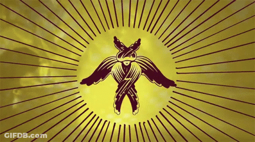 A Yellow Background With A Drawing Of A Bird With Wings GIF