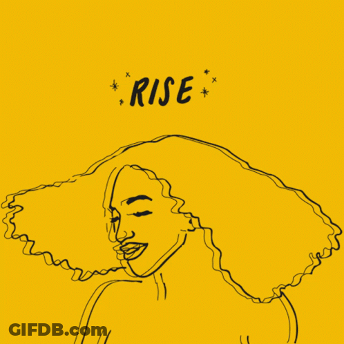 A Yellow Background With A Drawing Of A Woman And The Word Rise GIF