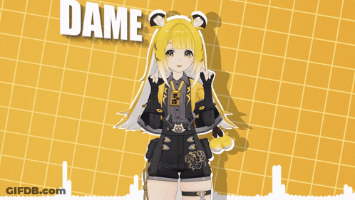 A Yellow Background With A Girl And The Words Un Dame Grrr Written On It GIF