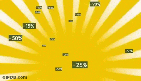 A Yellow Background With A Lot Of Numbers That Say -15 % -25 % And -50 % GIF