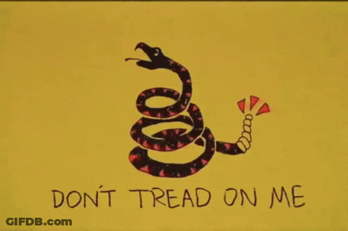 A Yellow Background With A Picture Of A Snake And The Words " Do N't Tread On Me " GIF