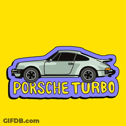 A Yellow Background With A Porsche Turbo On It GIF
