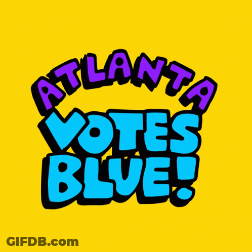 A Yellow Background With Atlanta Votes Blue Written In Blue GIF