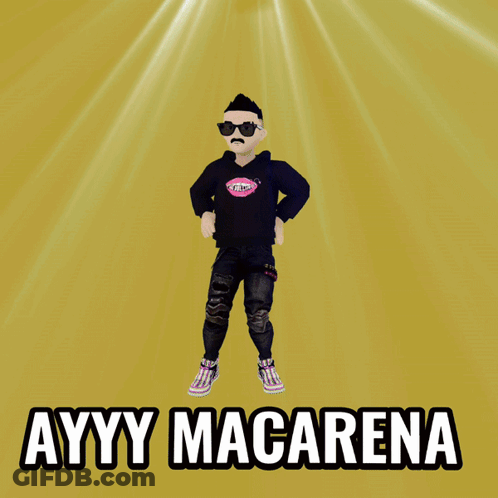 Ayyy Macarena White Text On Yellow Background GIF