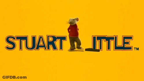 A Yellow Background With The Stuart Little Tm Logo On It GIF
