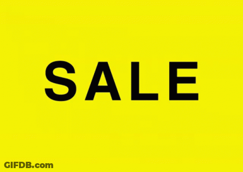 A Yellow Background With The Word Sale Written In Black GIF