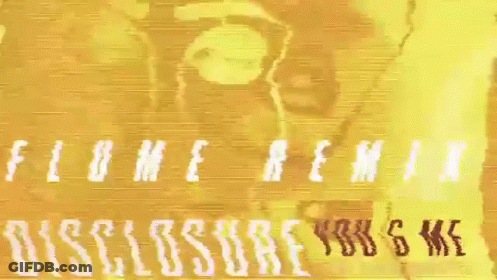 A Yellow Background With The Words Flume Remix Disclosure You & Me Written On It GIF