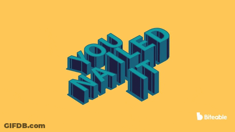 A Yellow Background With The Words " You Nailed It " In Blue Letters GIF