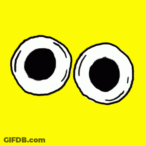 A Yellow Background With Two White Circles With Black Circles In Them GIF