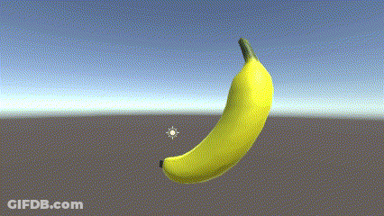 A Yellow Banana Is Floating In The Air On A Brown Background . GIF