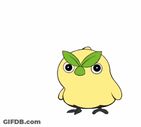 Yellow Bird With Green Leaf On Head GIF