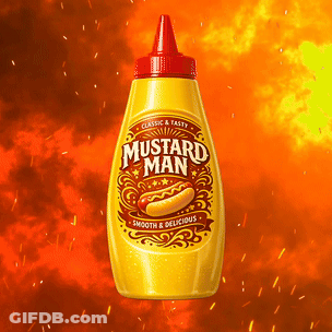 A Yellow Bottle Of Mustard Man With A Hot Dog On The Label GIF