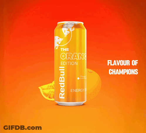 A Yellow Can Of Red Bull The Orange Edition GIF