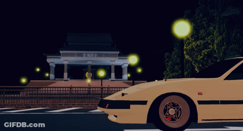 A Yellow Car Is Parked In Front Of A Building With Chinese Characters On It GIF