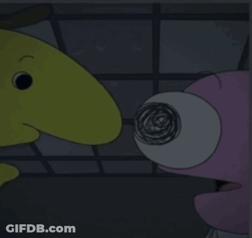 A Yellow Cartoon Character And A Pink Cartoon Character Are Touching Noses GIF